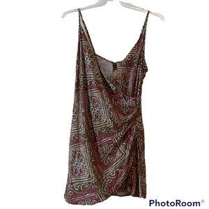 Urban Outfitters linen blend faux wrap dress zipper back closure in front  L NWT